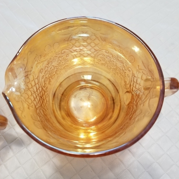 Amber etched glass open sugar and creamer - Picture 5 of 6